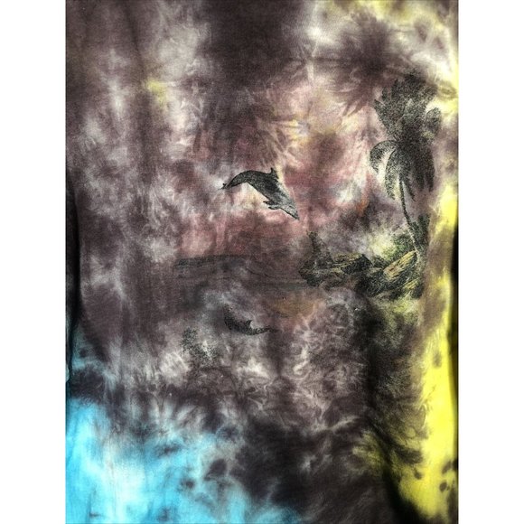 Tie-Dyed Shirt Unisex Blues Yellow Blacks Dolphin Theme Adult Size 2X Large - Picture 3 of 11